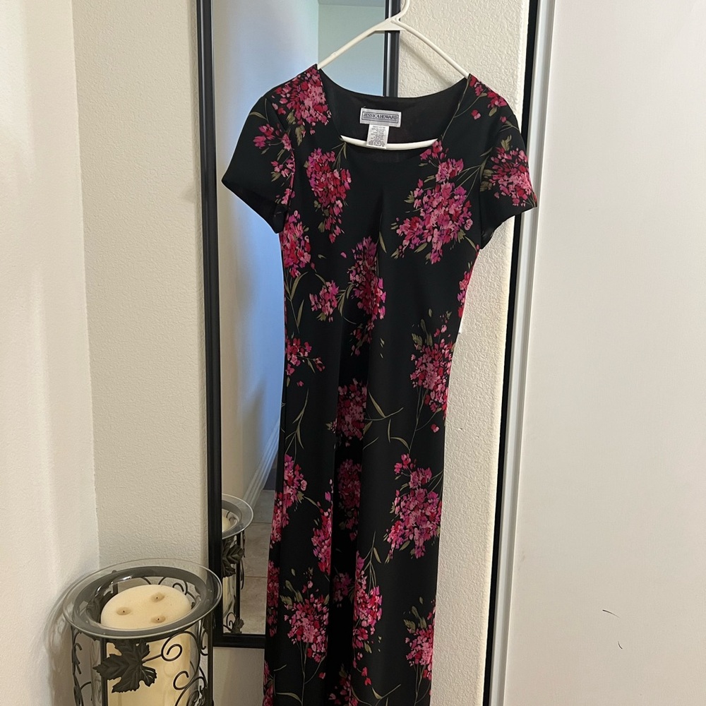 Jessica Howard Black Dress with Pink Floral Pattern